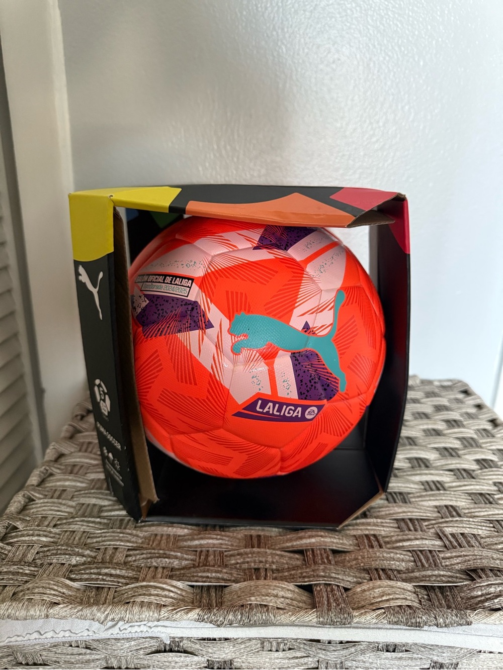 Puma La Liga Orbita Pro Soccer Ball with Teal Logo Bright Orange